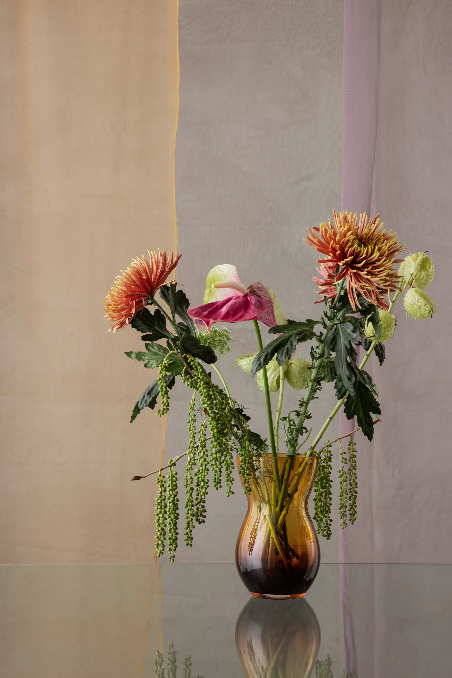 칼라바스 화병 21 cm, Duo burgundy-amber Holmegaard | 홀메가르드