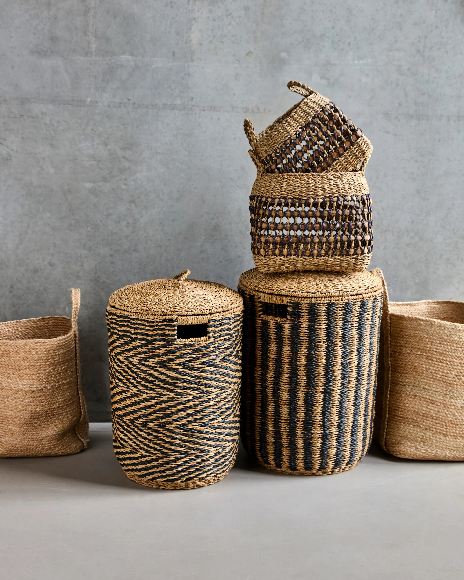 체스토 세탁 바구니 2개 세트, Natural-black House Doctor | 하우스닥터