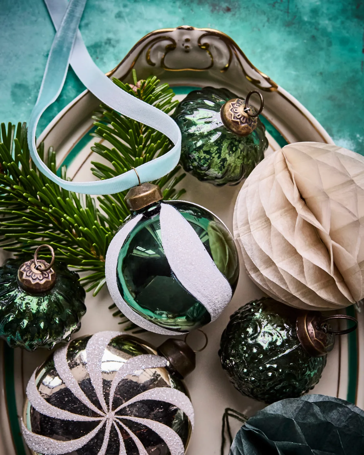 트위스터 크리스마스 트리 볼 Ø6 cm 4개 세트, Green-white House Doctor | 하우스닥터