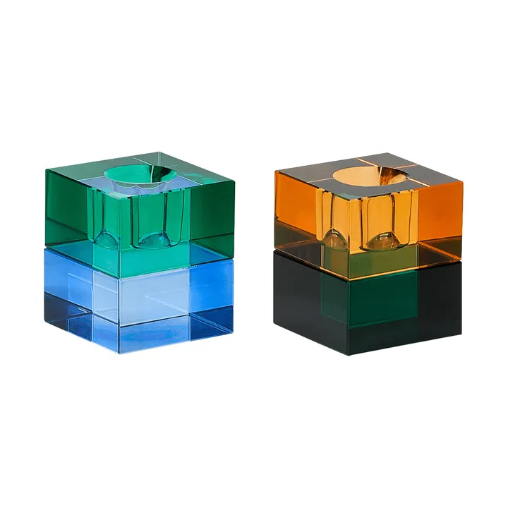 블록 캔들 홀더 2개 세트 - Green-blue, orange-green - Hübsch