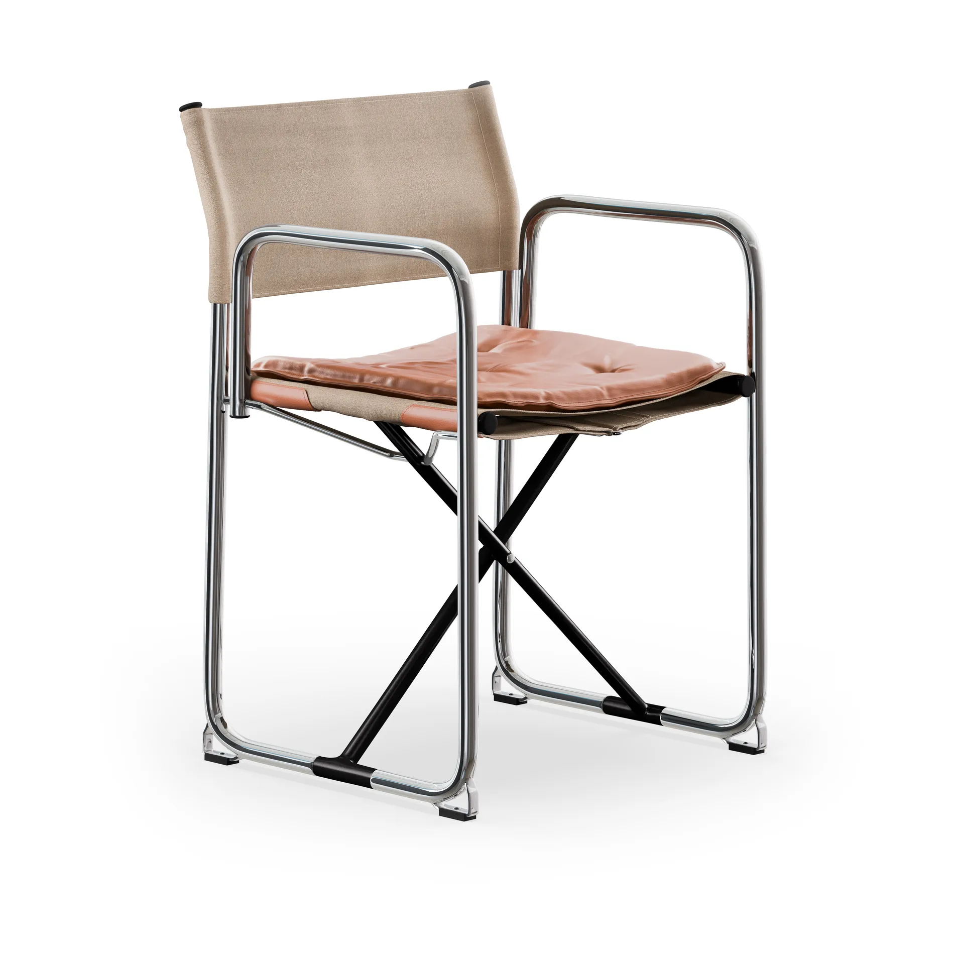 X75-2 암체어, Linen weave natural-Elmo Nordic leather Cognac-chrome legs Lammhults |람훌츠