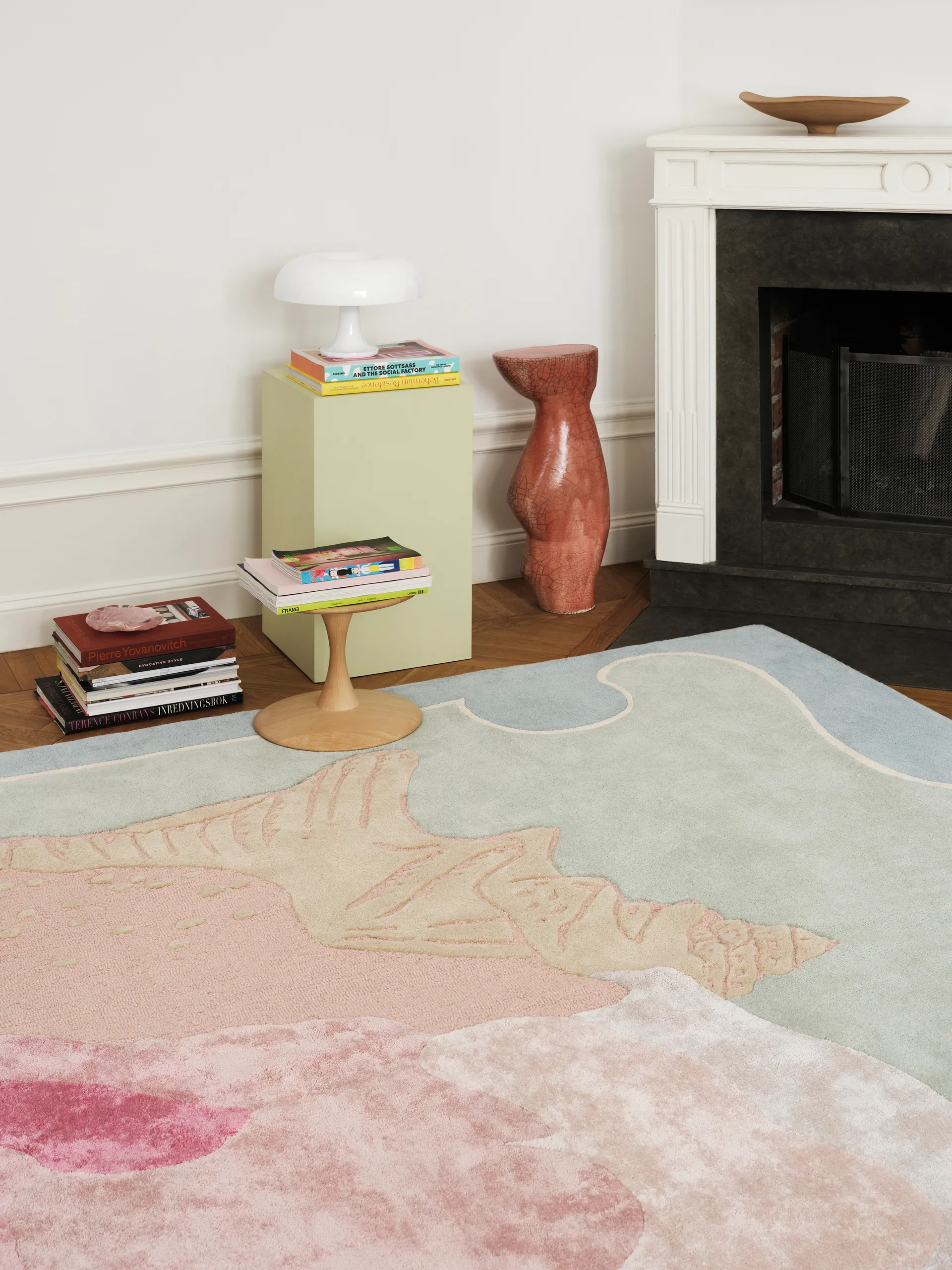 쉘 패턴 울 러그, Blue. pink. 180x270 cm Layered | 레이어드