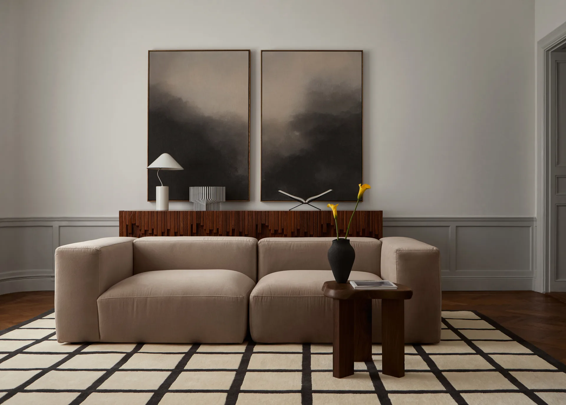 애비뉴 체크드 본 울 러그, Bone White, 200x300 cm Layered | 레이어드