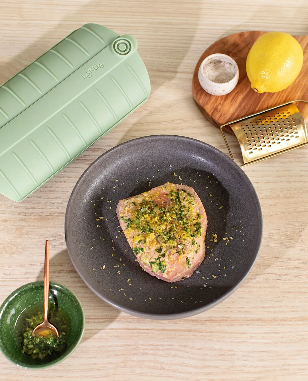 Lékué 스티머, Green, with tray, 2-pack Lékué