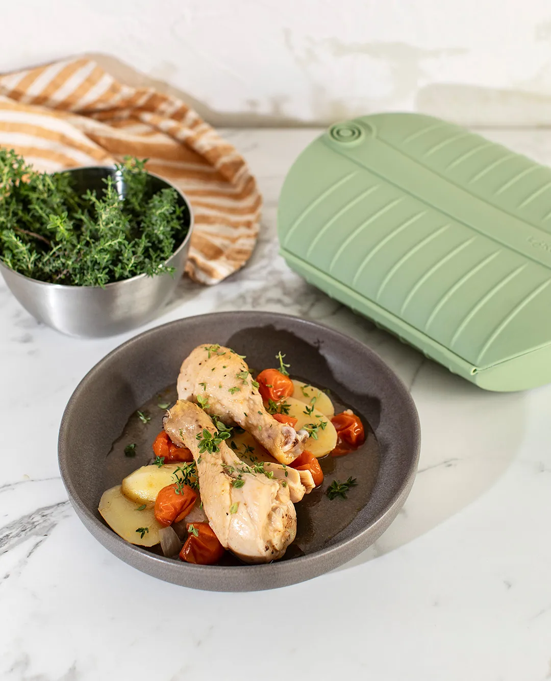 Lékué 스티머, Green, with tray, 4-pack Lékué