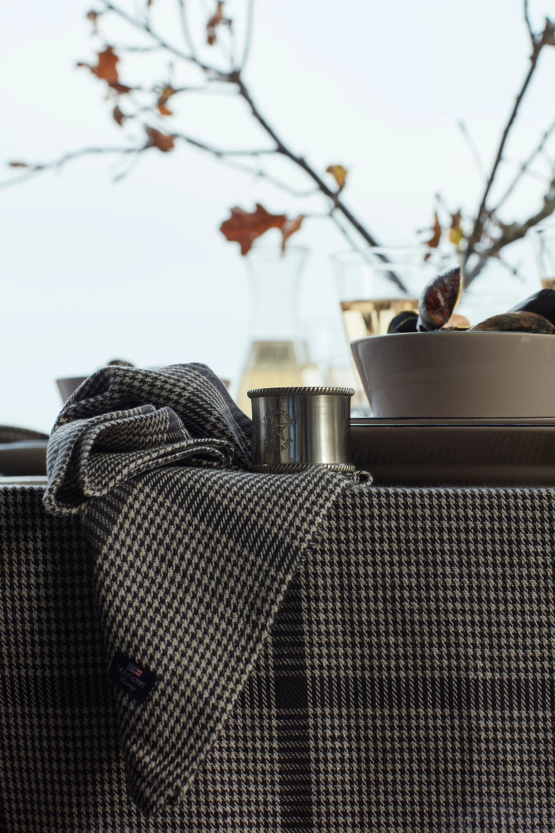 페피타 체크 코튼 리넨 테이블클로스 150x250 cm, Dark Grey-beige Lexington | 렉싱턴