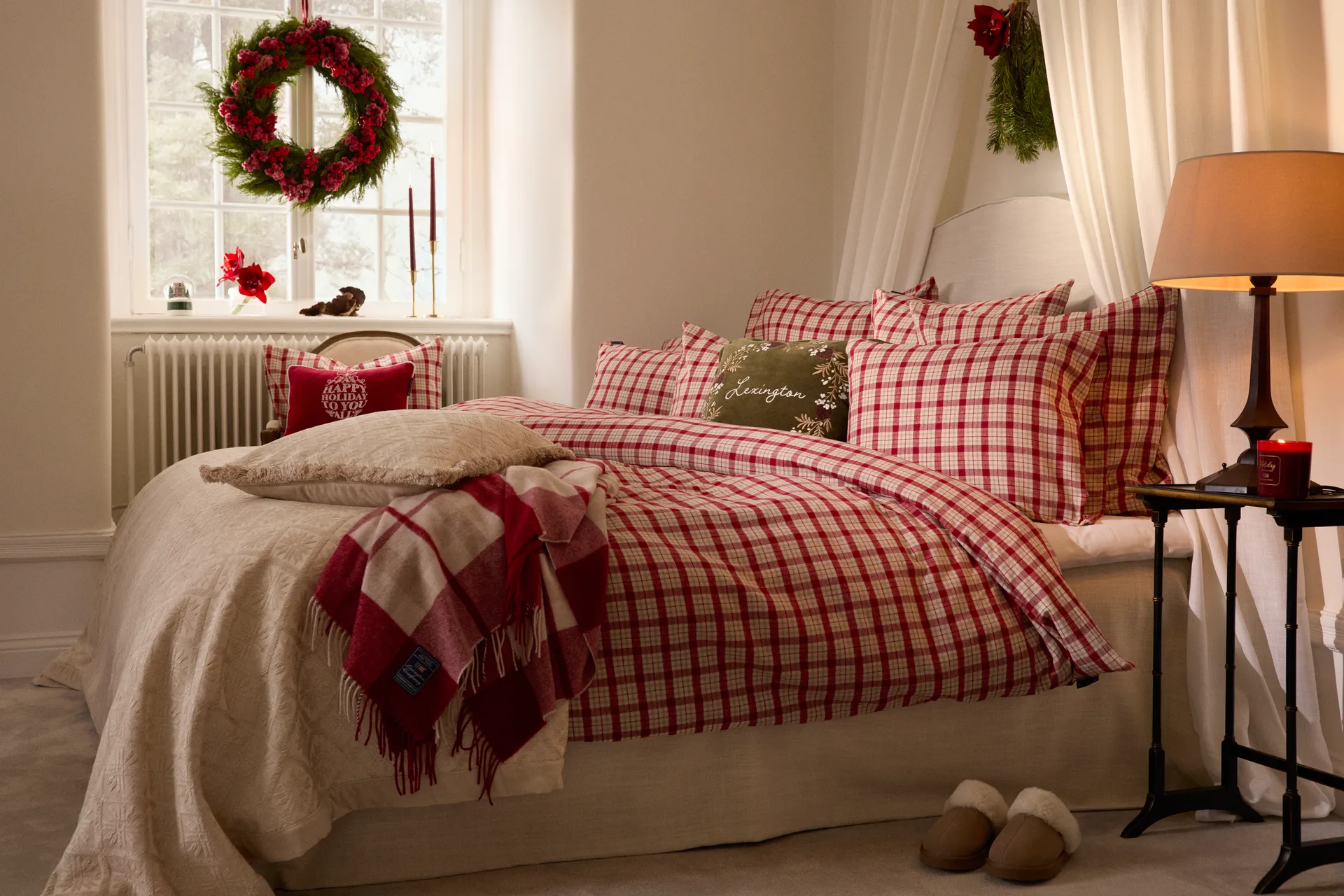 레드-베이지 체크드 코튼 플란넬 베딩 세트 2개 세트, 50x60 cm, 150x210 cm Lexington | 렉싱턴