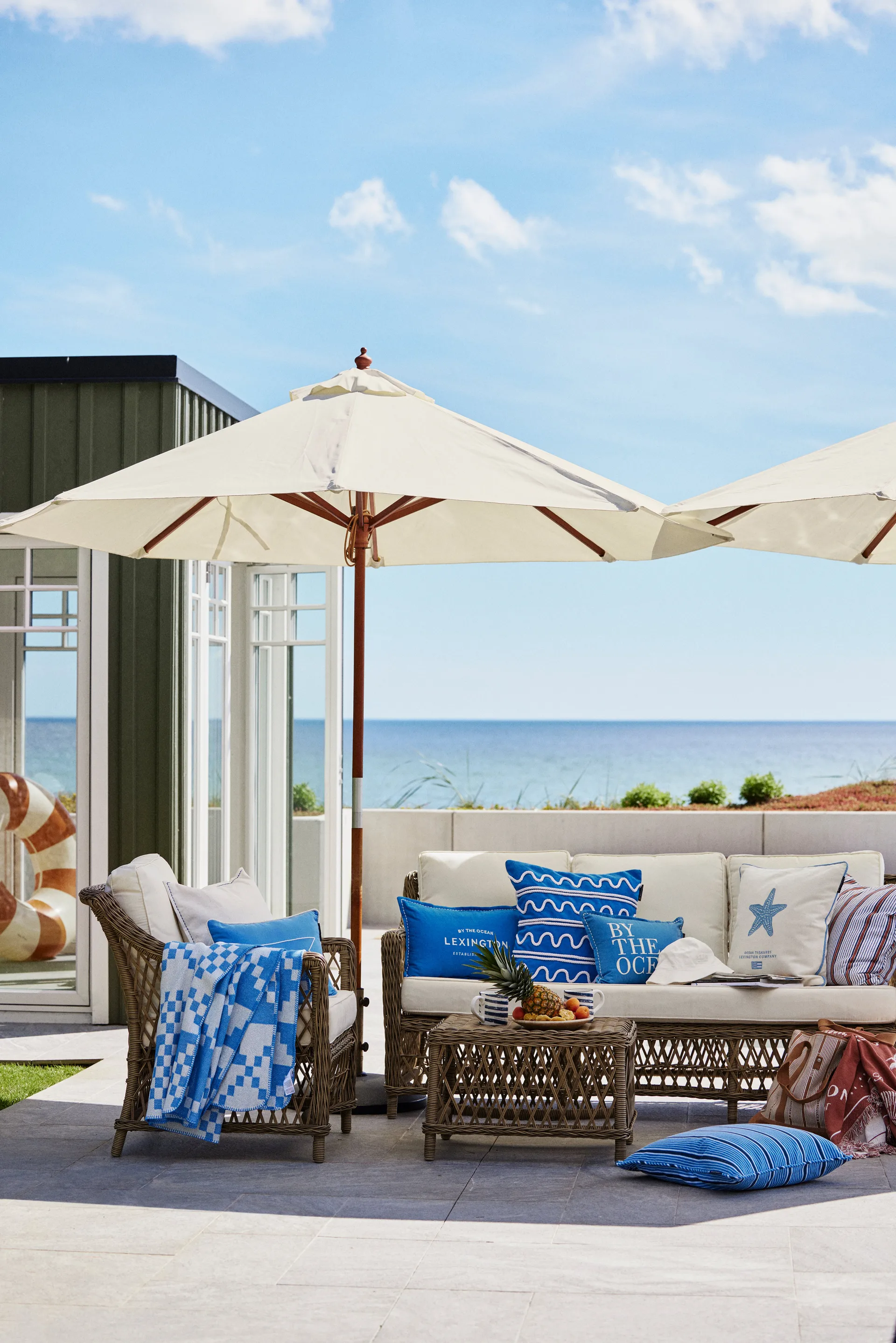 로고 자수 리넨/코튼 쿠션 30x50 cm, Blue Lexington | 렉싱턴