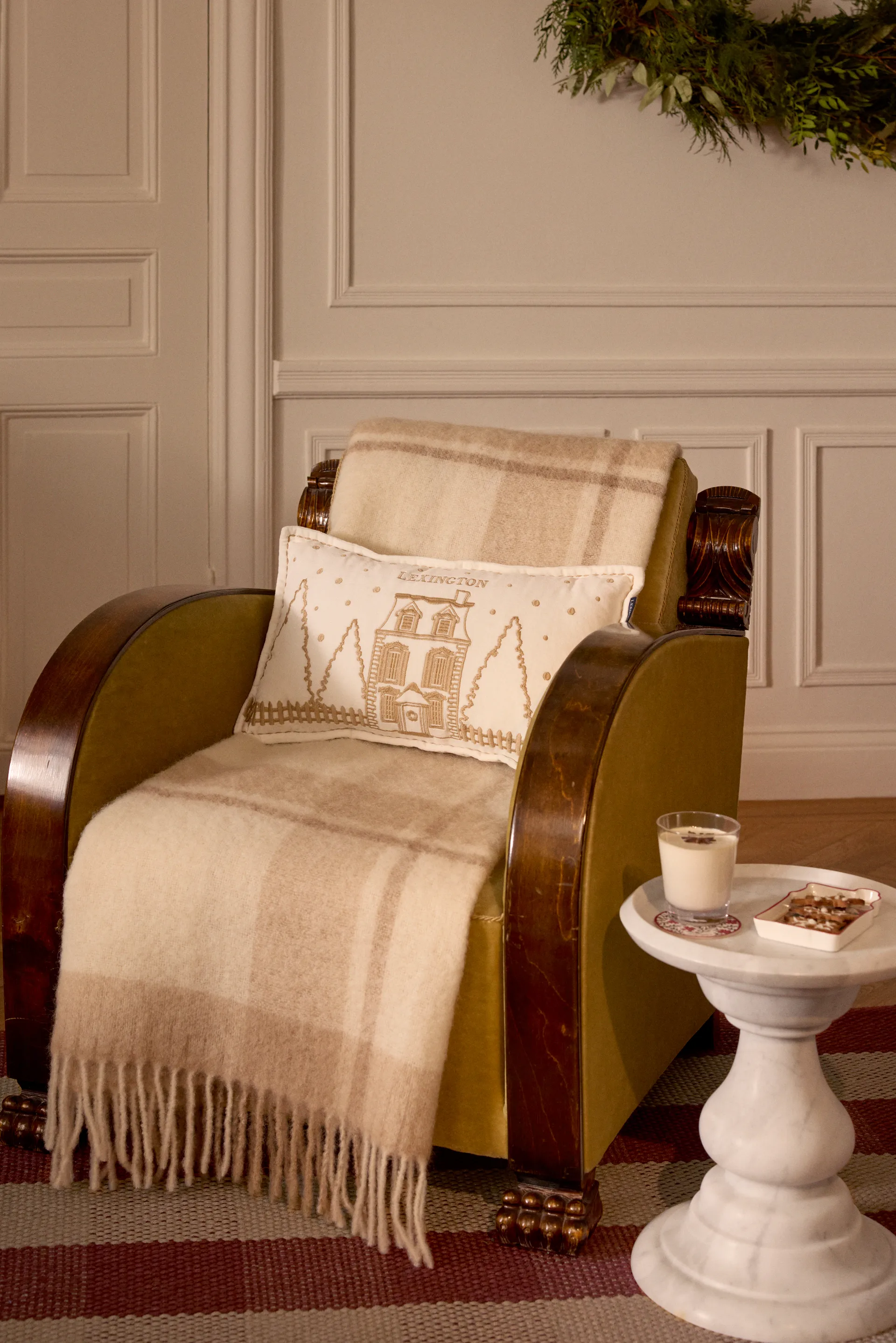 윈터 하우스 오가닉 벨벳 코튼 쿠션 30x50 cm, White-Light beige Lexington | 렉싱턴