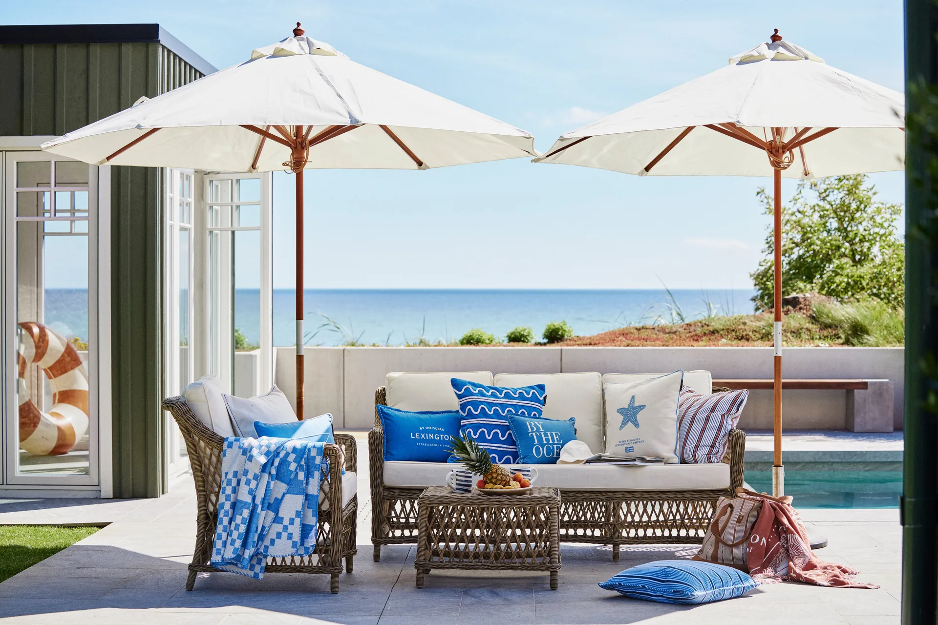 로프 웨이브 코튼 캔버스 쿠션 커버 50x50 cm, Blue Lexington | 렉싱턴