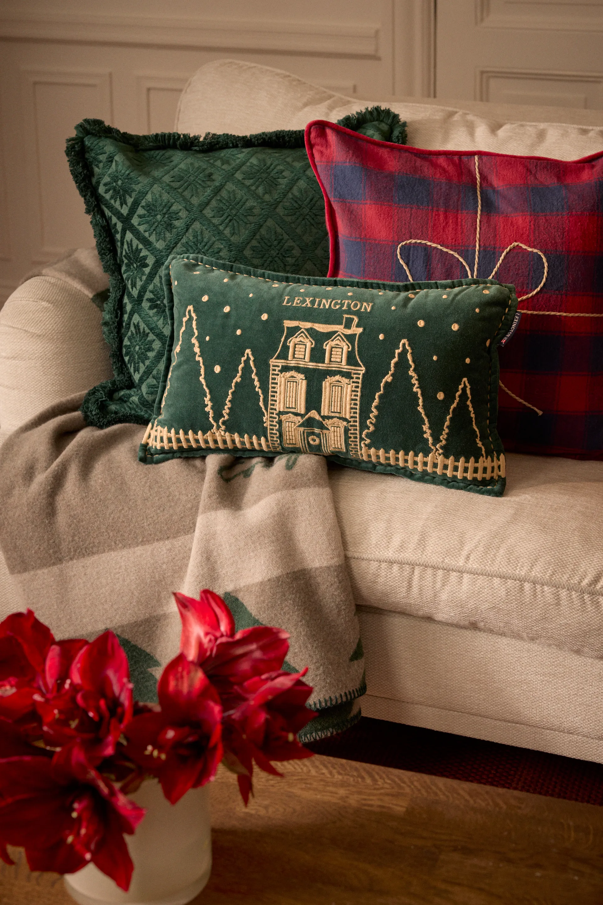 래핑 체크드 에코 플란넬 쿠션 커버 50x50 cm, Dark blue-red Lexington | 렉싱턴