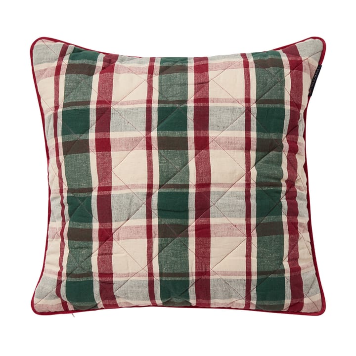 체크 퀼티드 린넨/코튼 쿠션 커버 50x50 cm - Green-red-beige - Lexington | 렉싱턴
