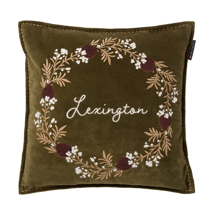 리스 오가닉 코튼 벨벳 쿠션 커버 50x50 cm - Olive-brown-white - Lexington | 렉싱턴