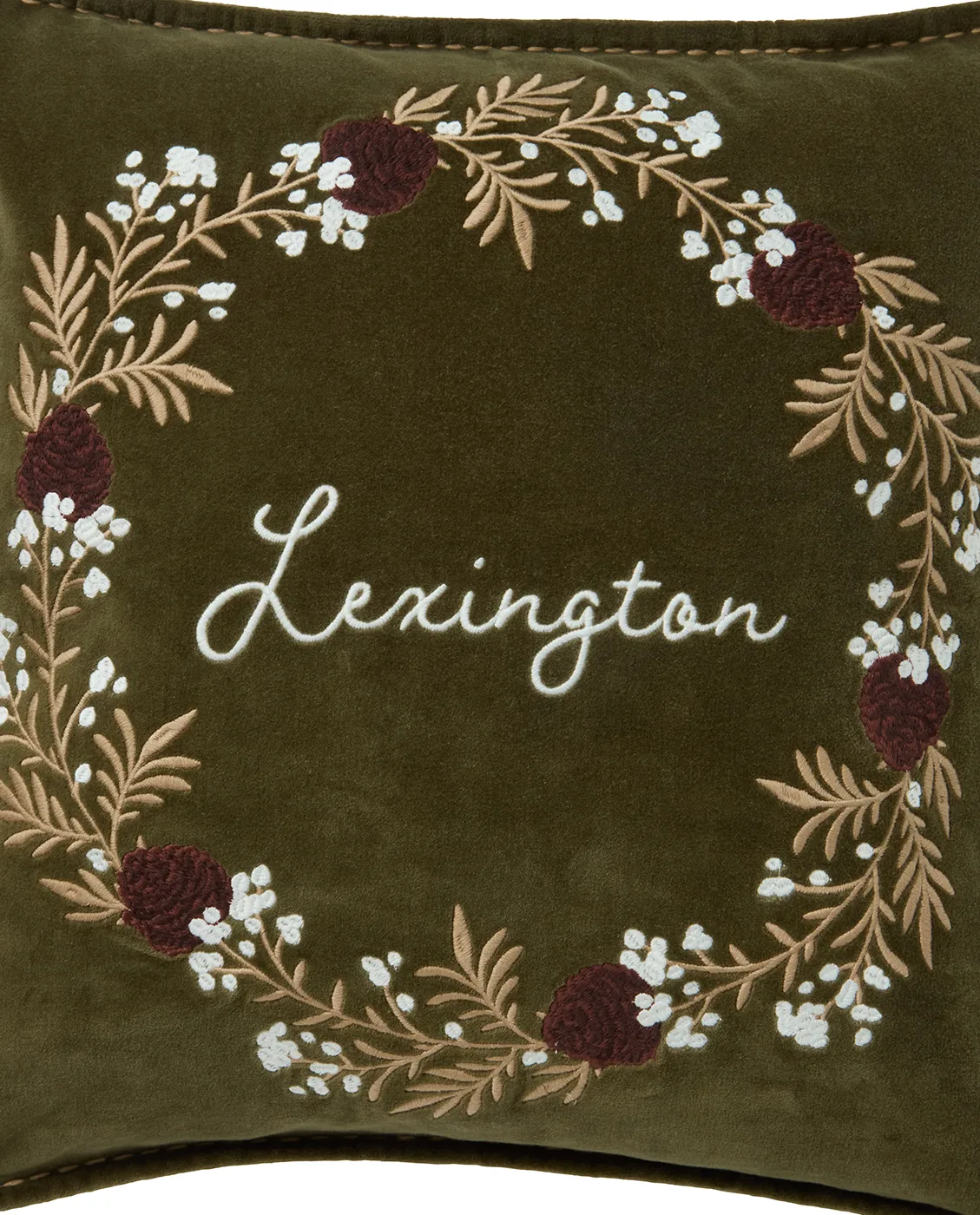 리스 오가닉 코튼 벨벳 쿠션 커버 50x50 cm, Olive-brown-white Lexington | 렉싱턴