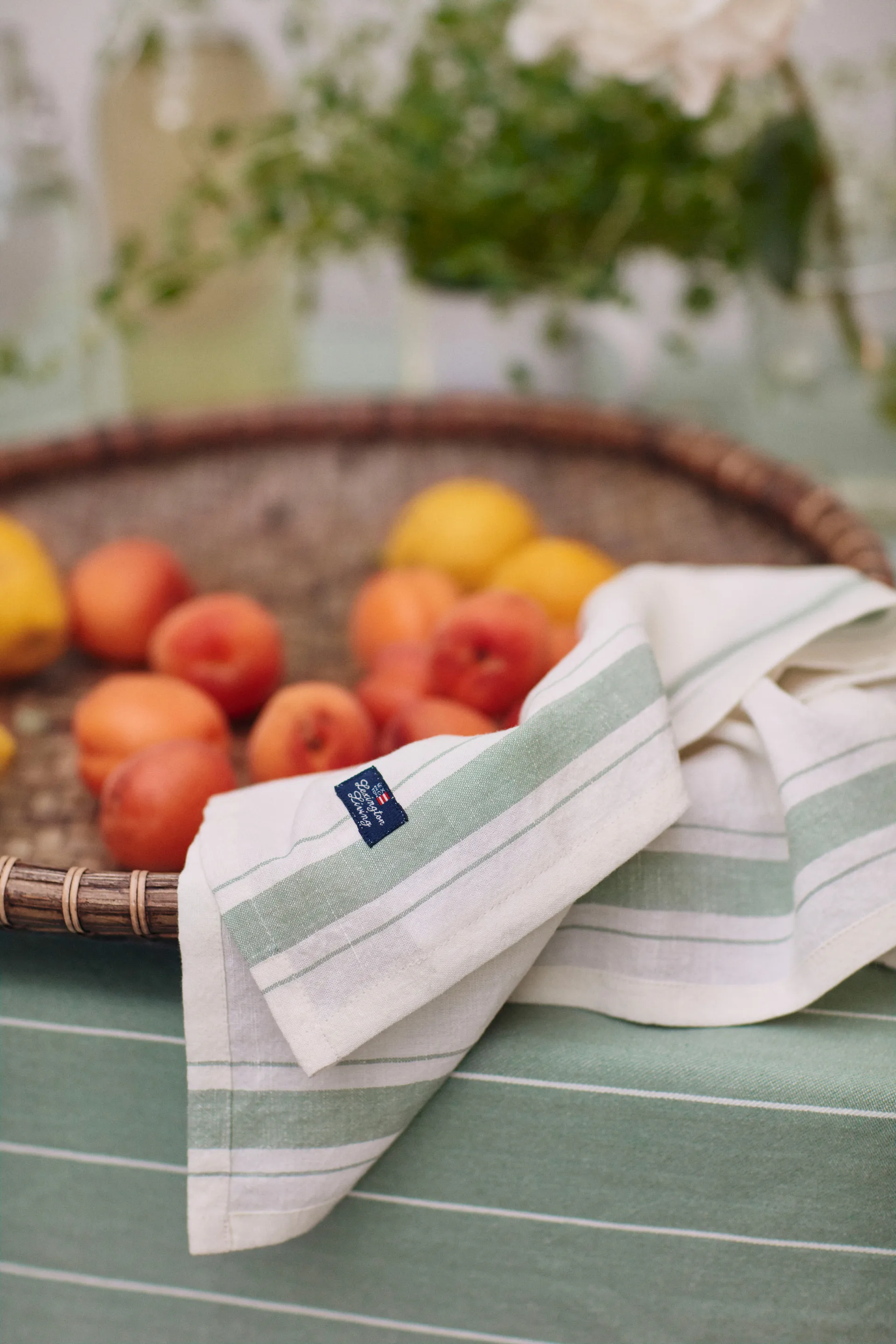 사이드 스트라이프 오가닉 코튼 냅킨 50x50 cm, White-green Lexington | 렉싱턴