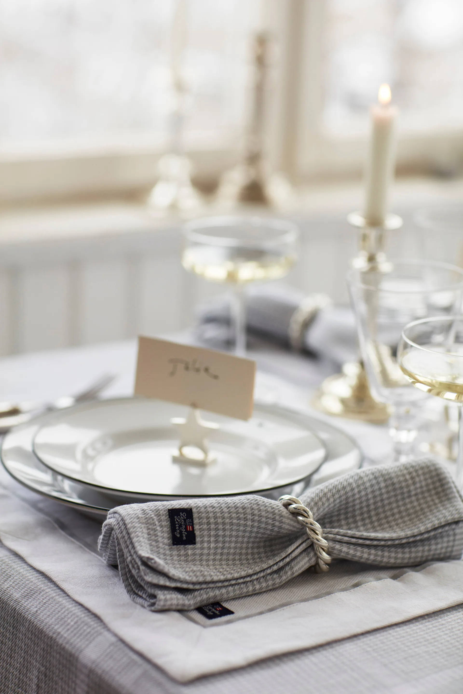 페피타 체크 코튼 리넨 패브릭 냅킨 50x50 cm, White-light grey Lexington | 렉싱턴