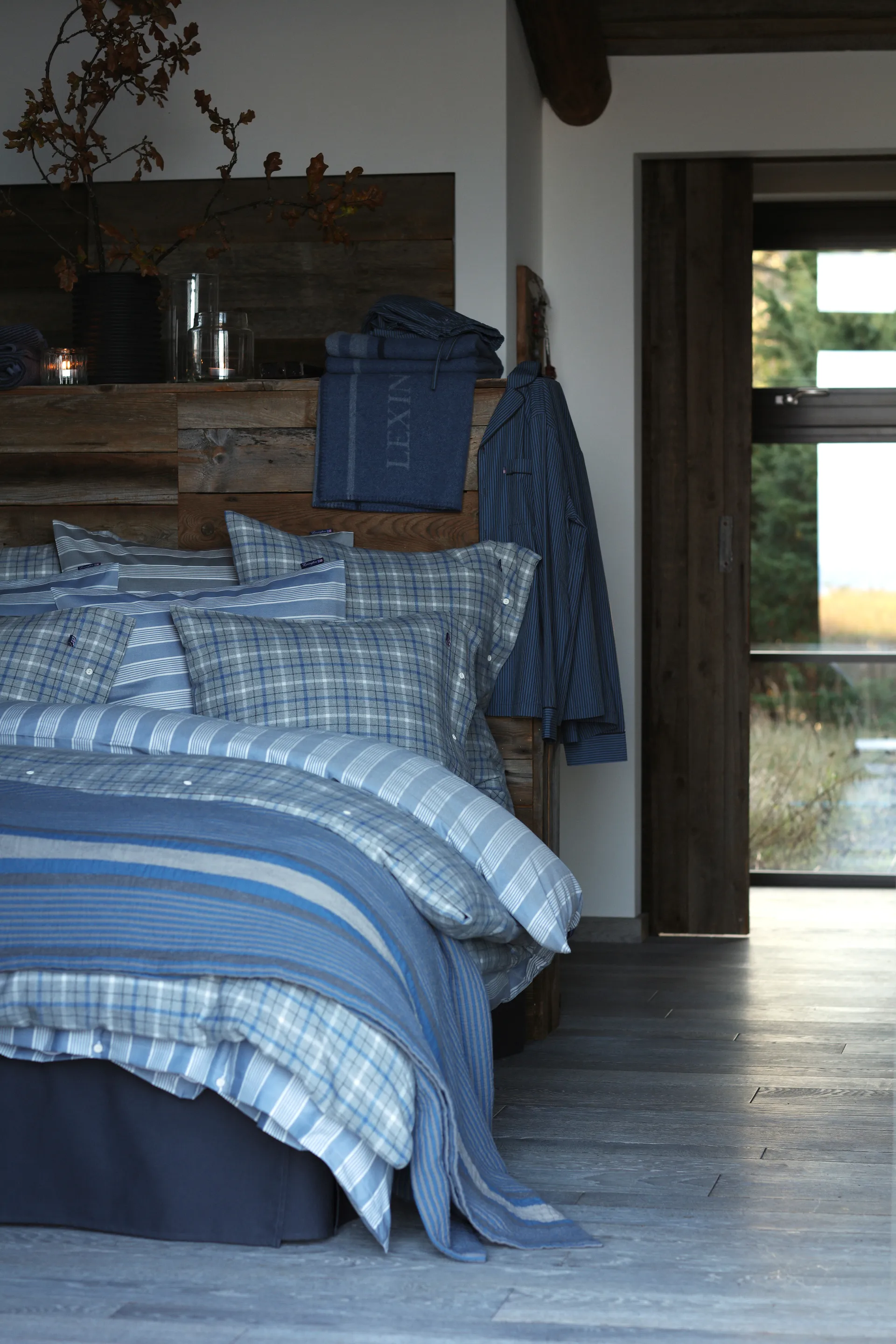 체크 코튼 플란넬 베개커버 50x60 cm, Grey-blue Lexington | 렉싱턴