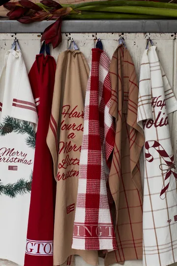 체크 오가닉 코튼 옥스포드 주방 타월 50x70 cm - Beige-red - Lexington | 렉싱턴