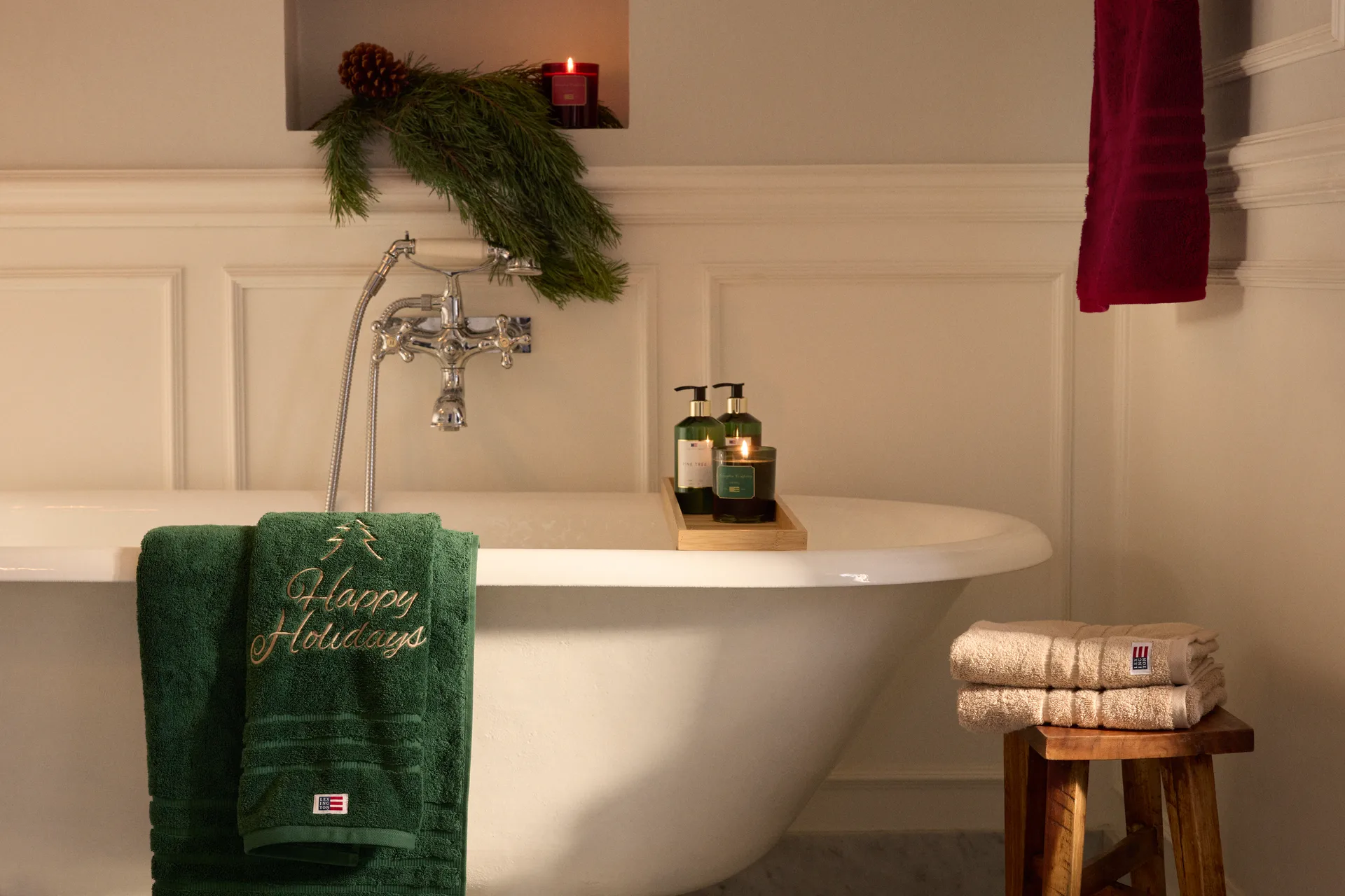 해피 홀리데이 주니퍼 오가닉 타월 50x70 cm, Green-Light Beige Lexington | 렉싱턴