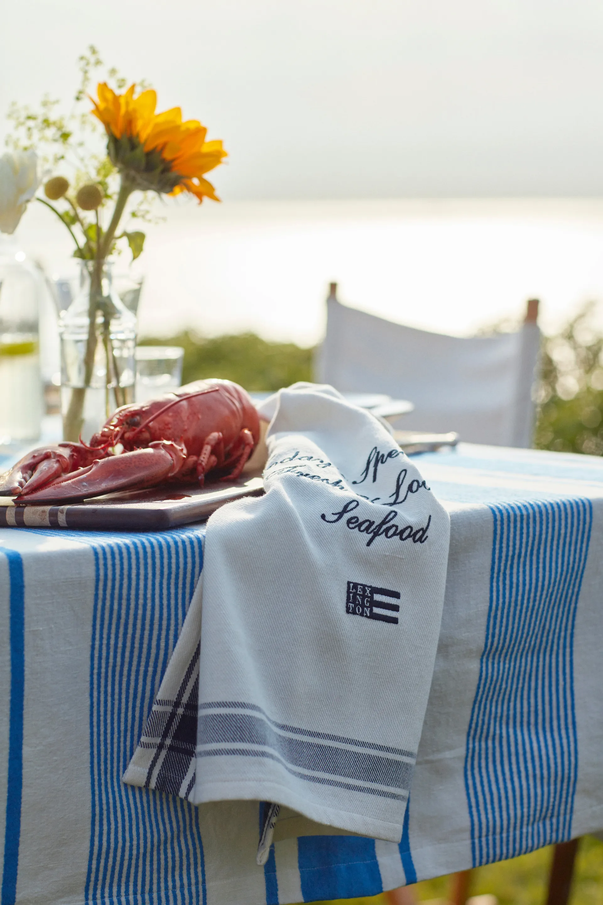 스트라이프 리넨 코튼 테이블 cloth 150x250 cm, Blue-white Lexington | 렉싱턴