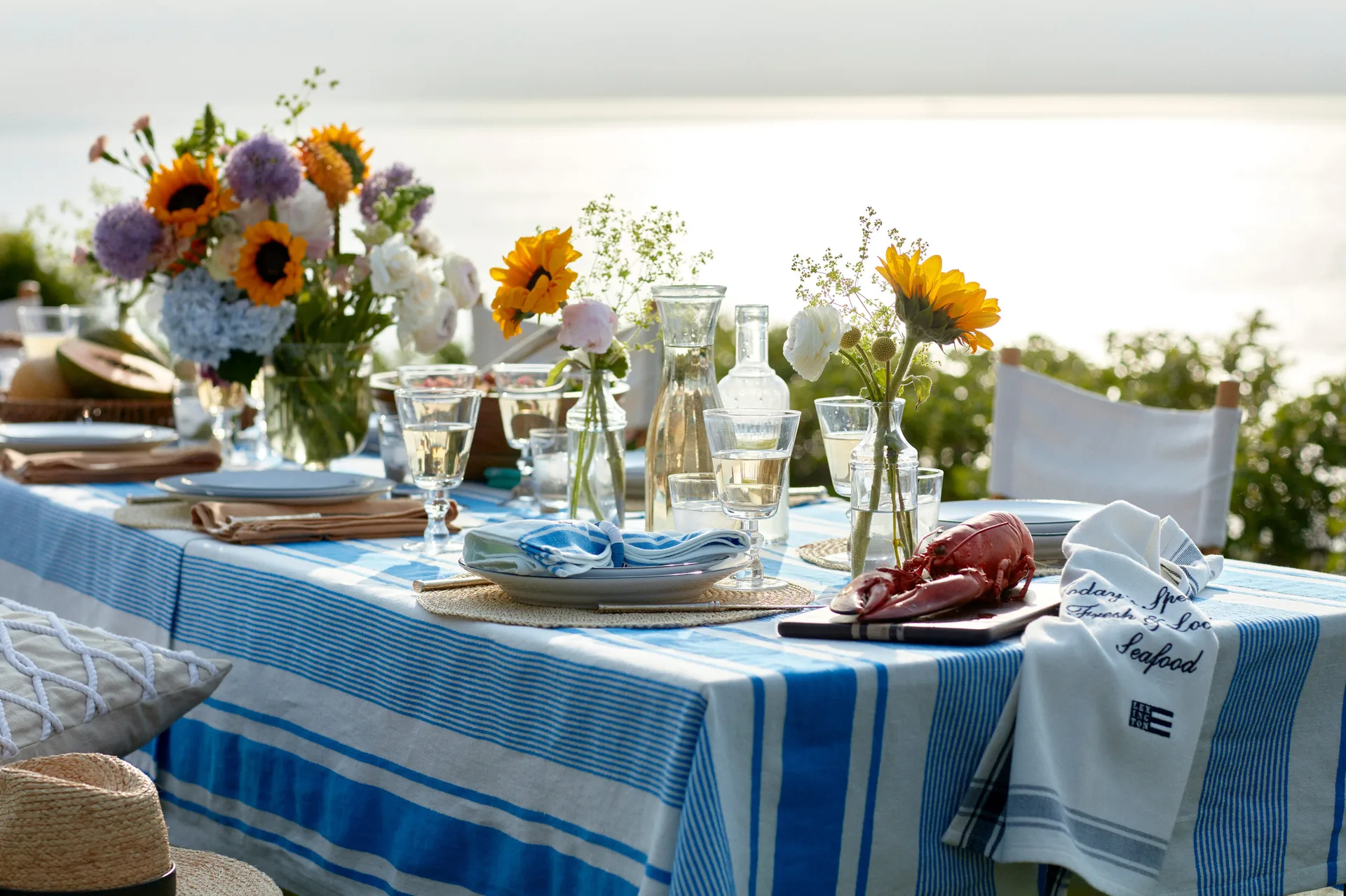 스트라이프 리넨 코튼 테이블 cloth 150x250 cm, Blue-white Lexington | 렉싱턴