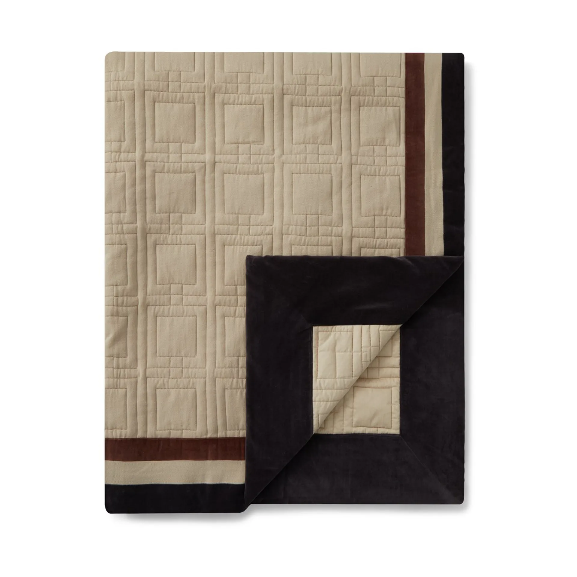 Graphic Quilted 오가닉 코튼 베드 스프레드 160x240 cm, Light beige-brown-dark grey Lexington | 렉싱턴