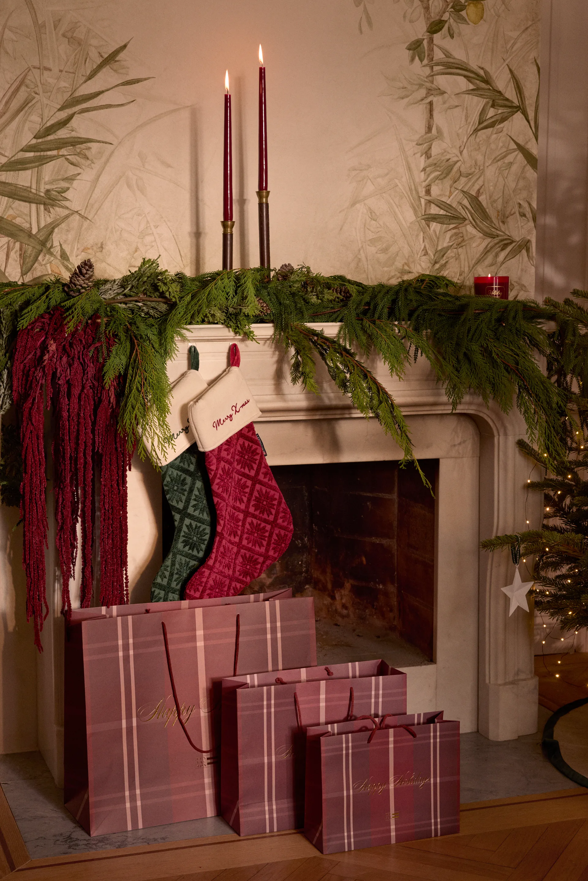 자카드 오가닉 코튼/비스코스 크리스마스 양말, Green Lexington | 렉싱턴