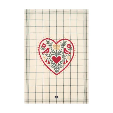 Heart 린넨/코튼 키친 타월 - White-green-red, 50x70 cm - Lexington | 렉싱턴