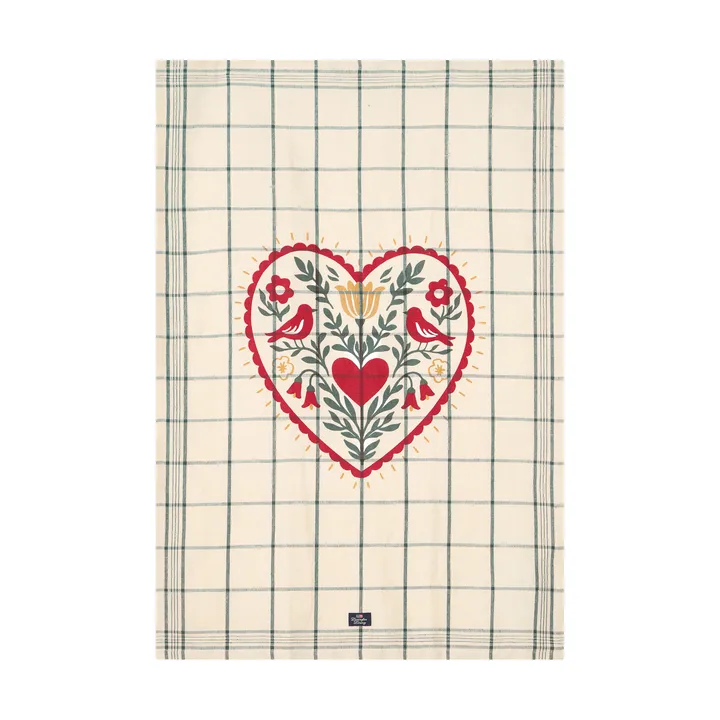Heart 린넨/코튼 키친 타월 - White-green-red, 50x70 cm - Lexington | 렉싱턴