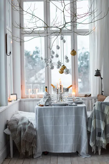 Pepita 체크 코튼 리넨 테이블클로스 180x180 cm - White-light grey - Lexington | 렉싱턴