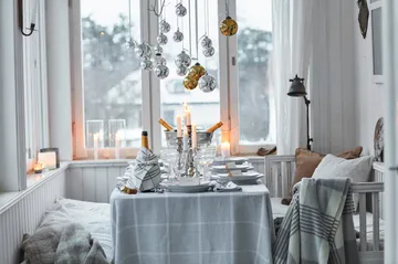 Pepita 체크 코튼 리넨 테이블클로스 180x180 cm - White-light grey - Lexington | 렉싱턴