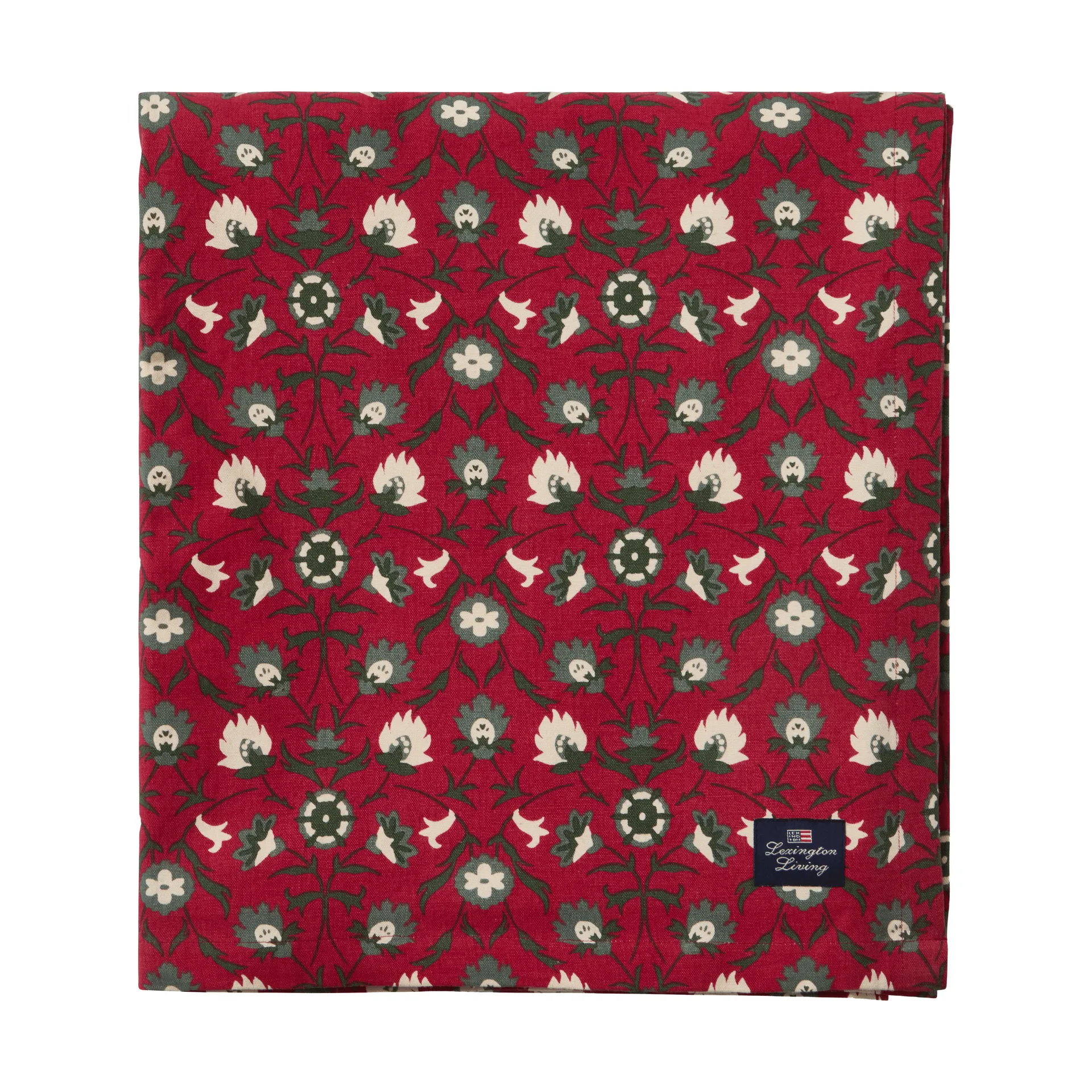 플라워 프린트 유기농 코튼 테이블 클로스, Red-beige-green, 150x250 cm Lexington | 렉싱턴