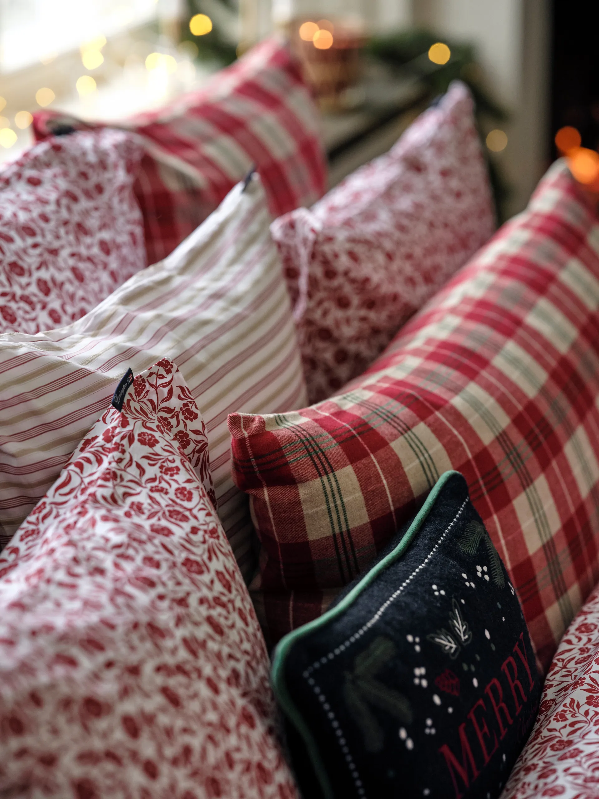 도비 스트라입드 코튼 포플린 침구 세트, Red-beige-white Lexington | 렉싱턴