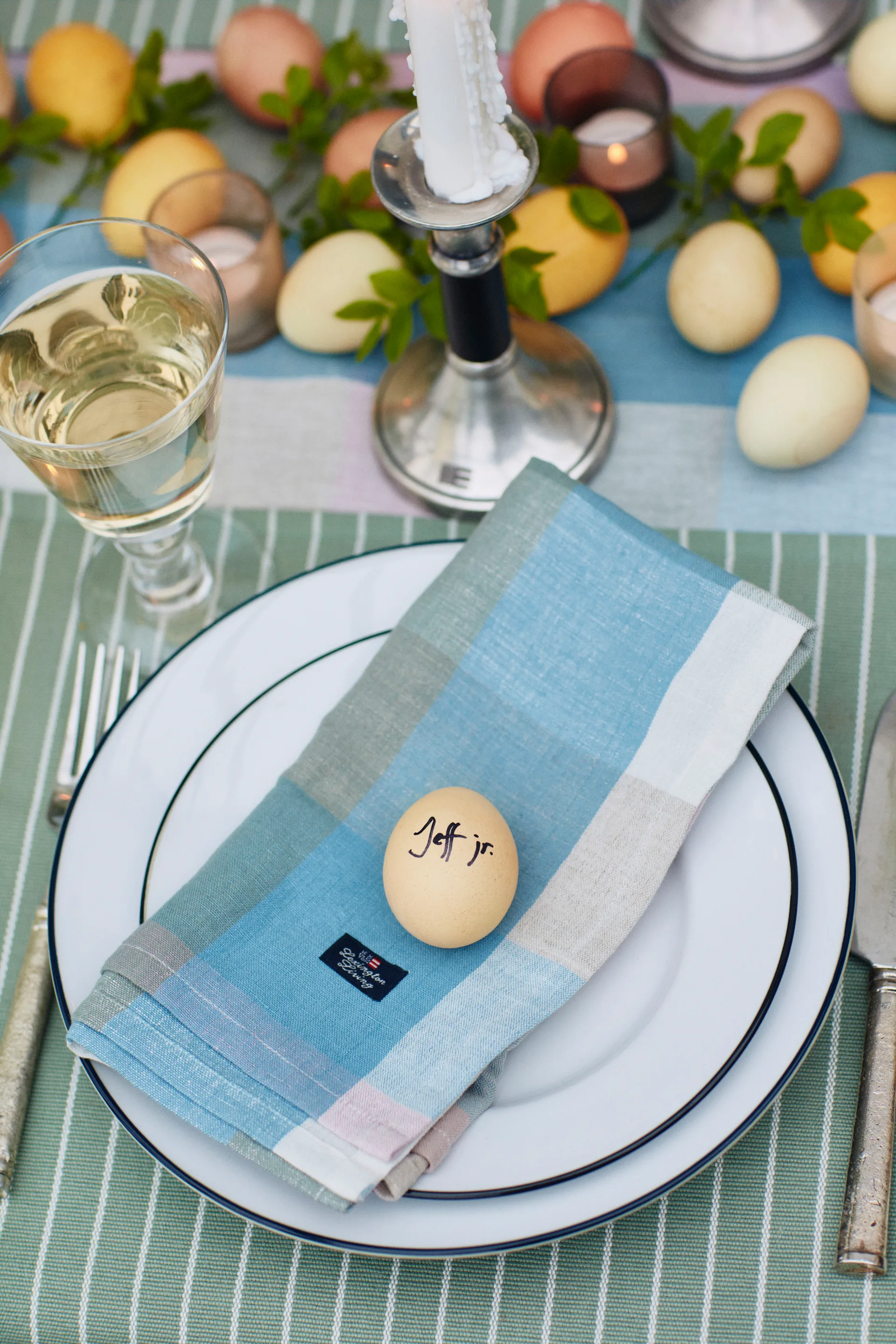 스트라이프 오가닉 코튼 Rips 테이블매트 50x250 cm, Green-white Lexington | 렉싱턴