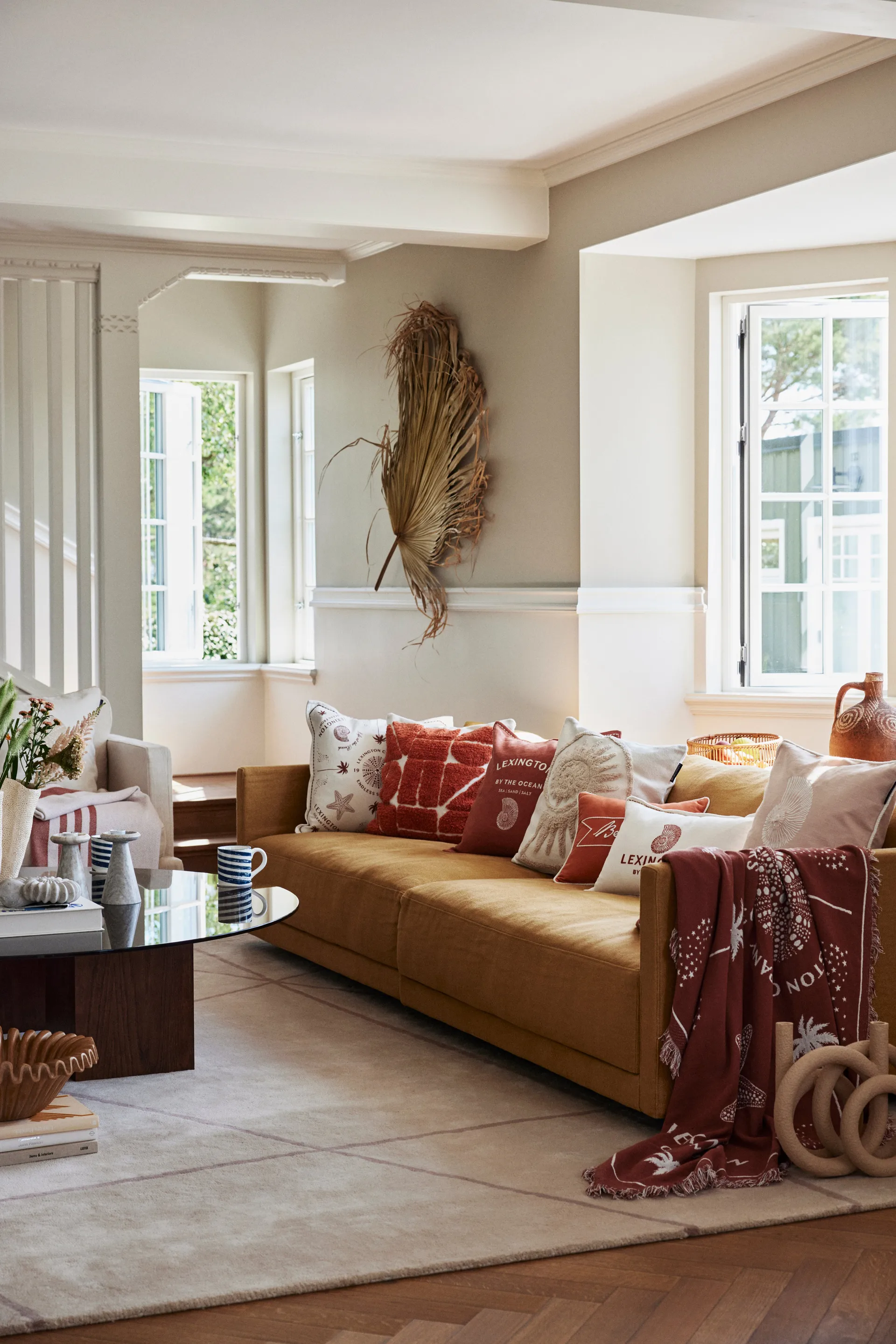 Sea 자수 코튼 쿠션 커버 50x50cm, Light Beige Lexington | 렉싱턴