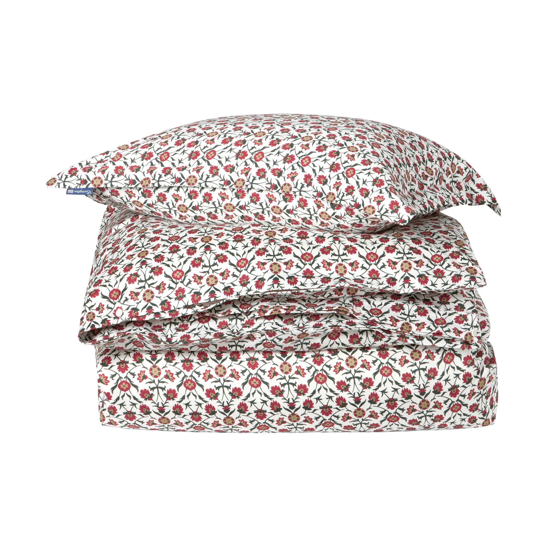 플라워 프린트 코튼 새틴 침구 세트, White-red-green-beige, 2 pcs 50x60 cm/1 pcs 220x220 cm Lexington | 렉싱턴