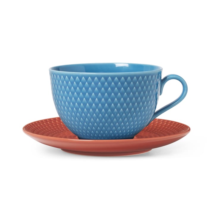 롬브 �티컵 & 소서 - Blue-terracotta - Lyngby Porcelæn | 링비