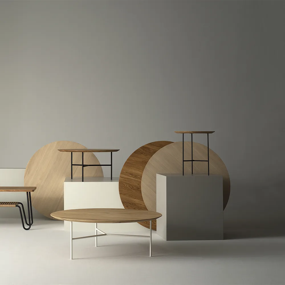 트리베카 사이드 테이블, oak oil rustic, white legs, ø47 cm Mavis