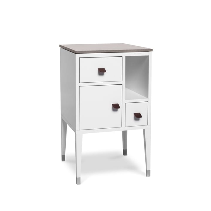아비스코 하이 레그 협탁 - white, concrete top, handle brown elk leather - Mavis