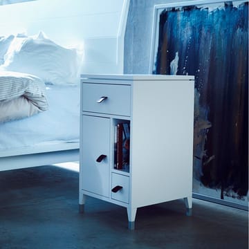 아비스코 로우 레그 협탁 - white, top concrete, handle brown elk leather - Mavis
