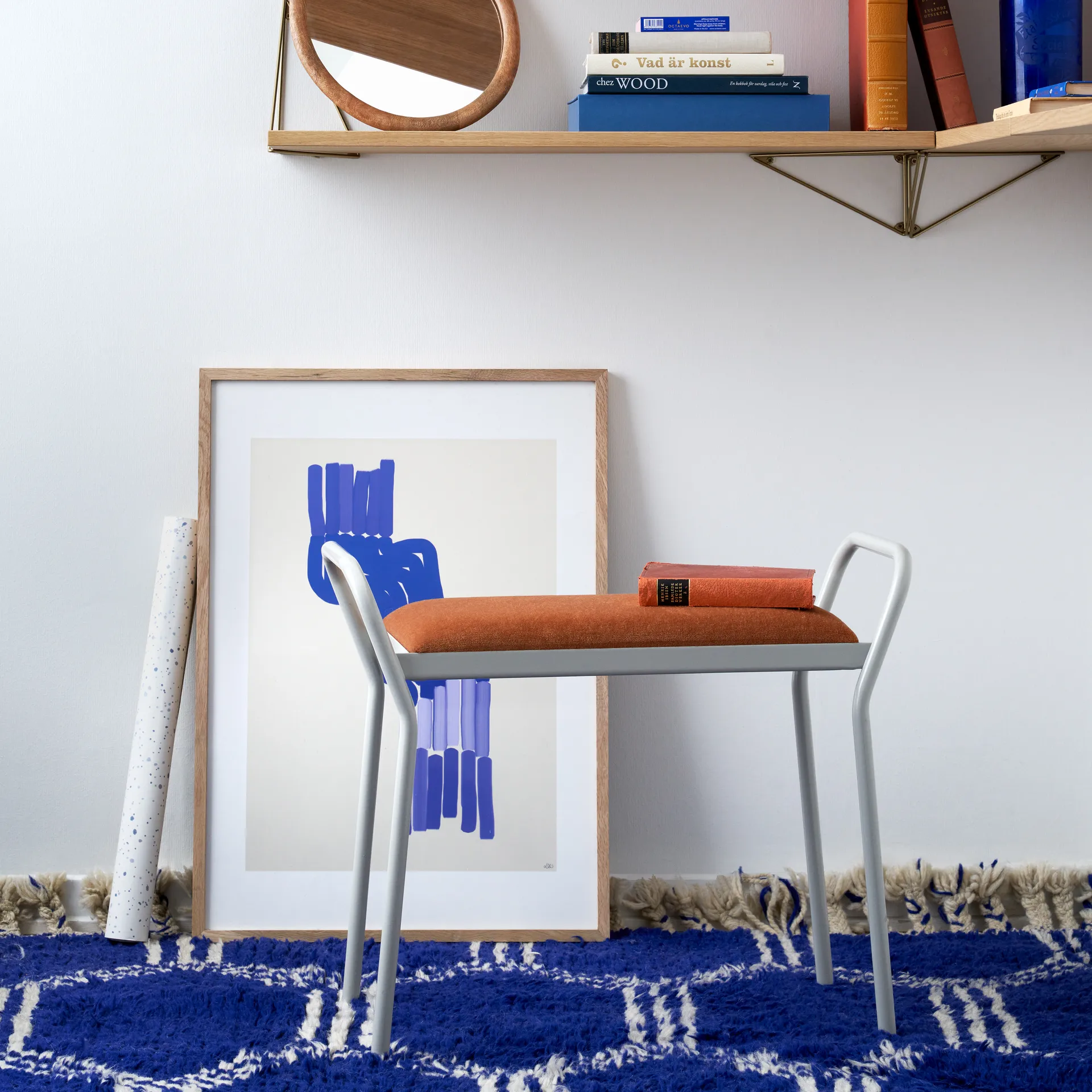 애니원 Anyone 스툴, White with vintage cognac leather Maze | 메이즈