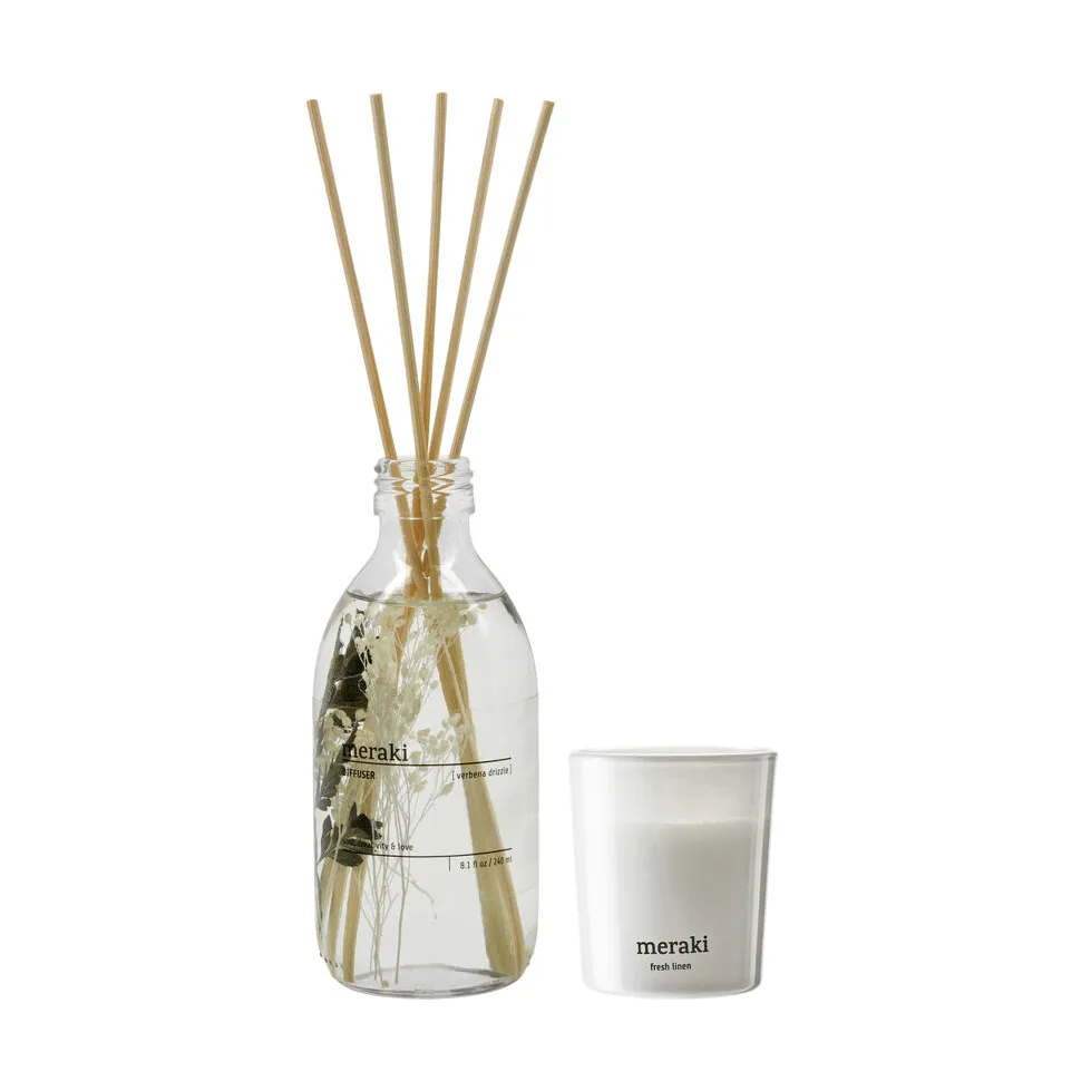 Meraki 선물 세트 디퓨저와 향초, Verbena drizzle-fresh linen Meraki | 메라키