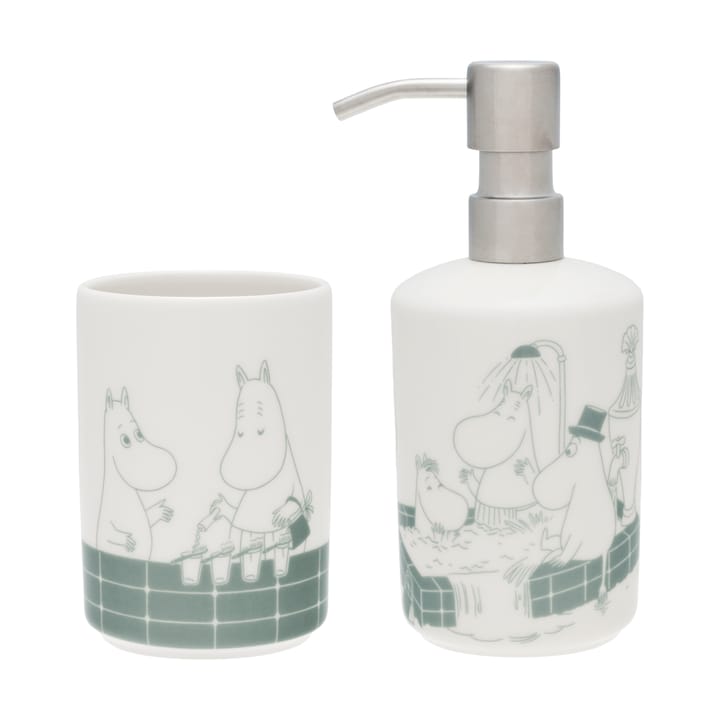 무민 비누 디스펜서 & 칫솔 거치대 세트 - Bath time green-white - Moomin Arabia | 무민 아라비아