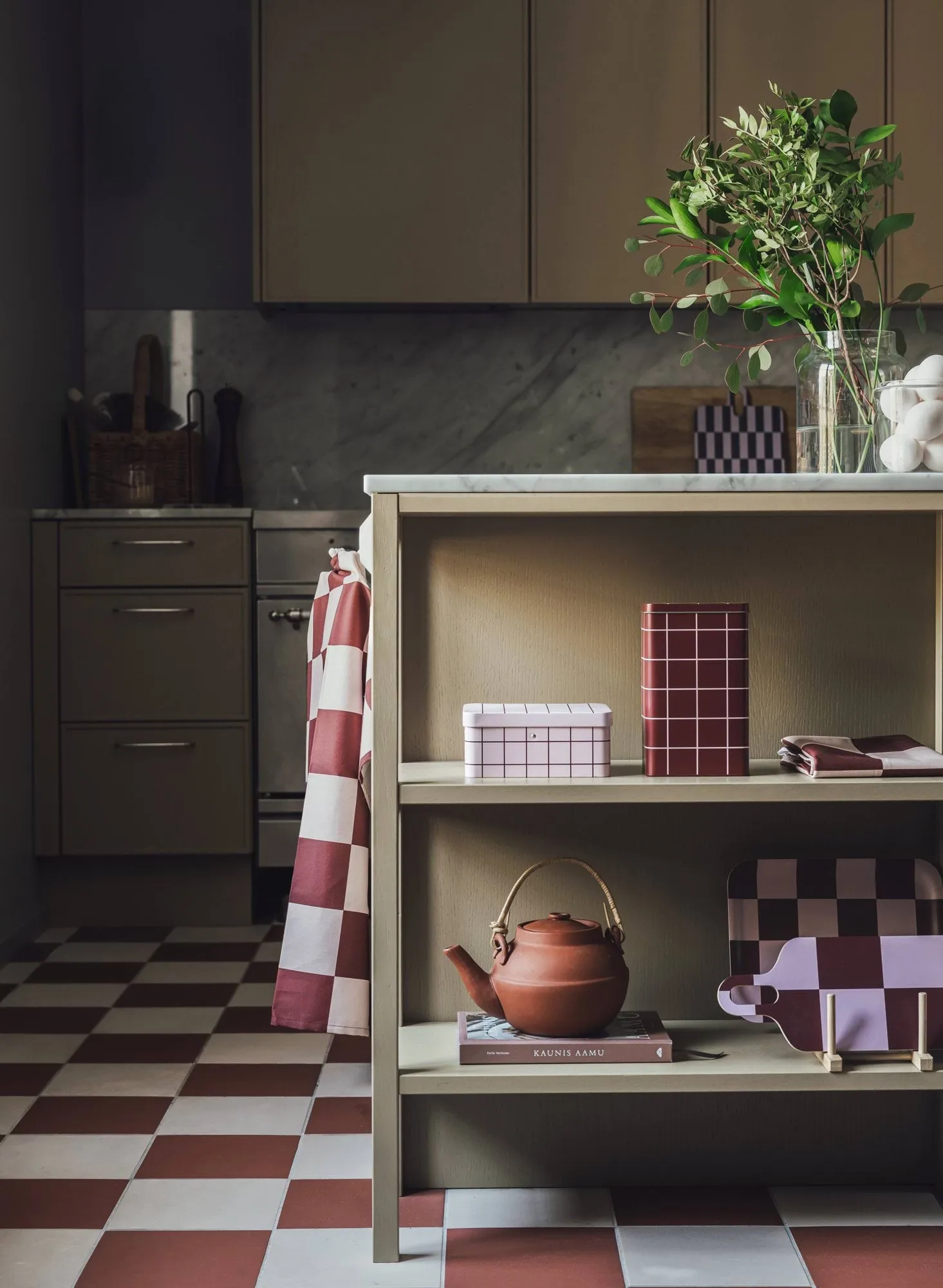 Checks & Stripes 금속 차 보관통, Pink-brown, 17,5x13x7,5 cm Muurla | 뮬라