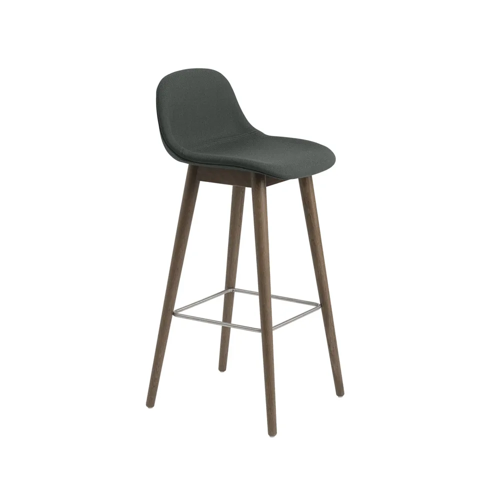 파이버 바 스툴, 우드 레그 65 cm, Fabric twill weave 990 dark green-brown stained oak legs Muuto | 무토
