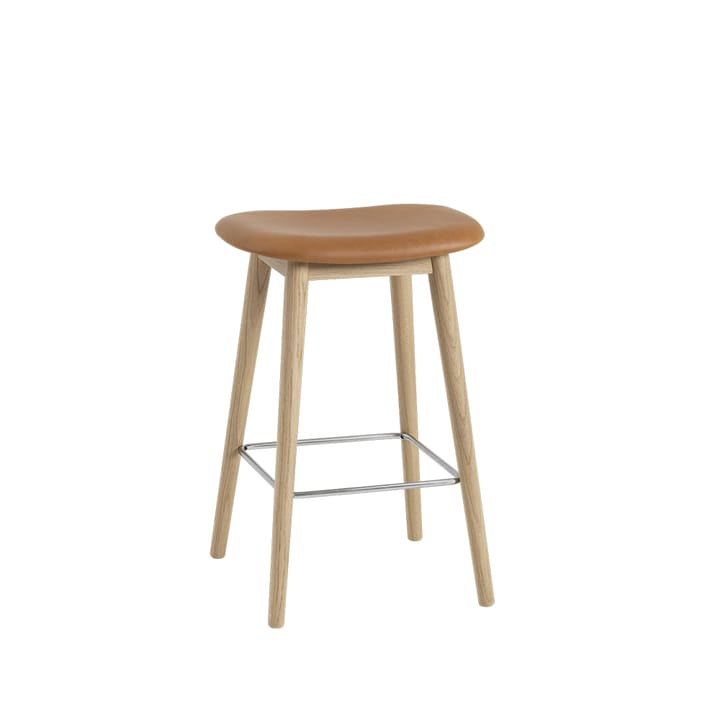 파이버 바 스툴, 우드 레그 65 cm - Leather cognac, oak legs - Muuto | 무토