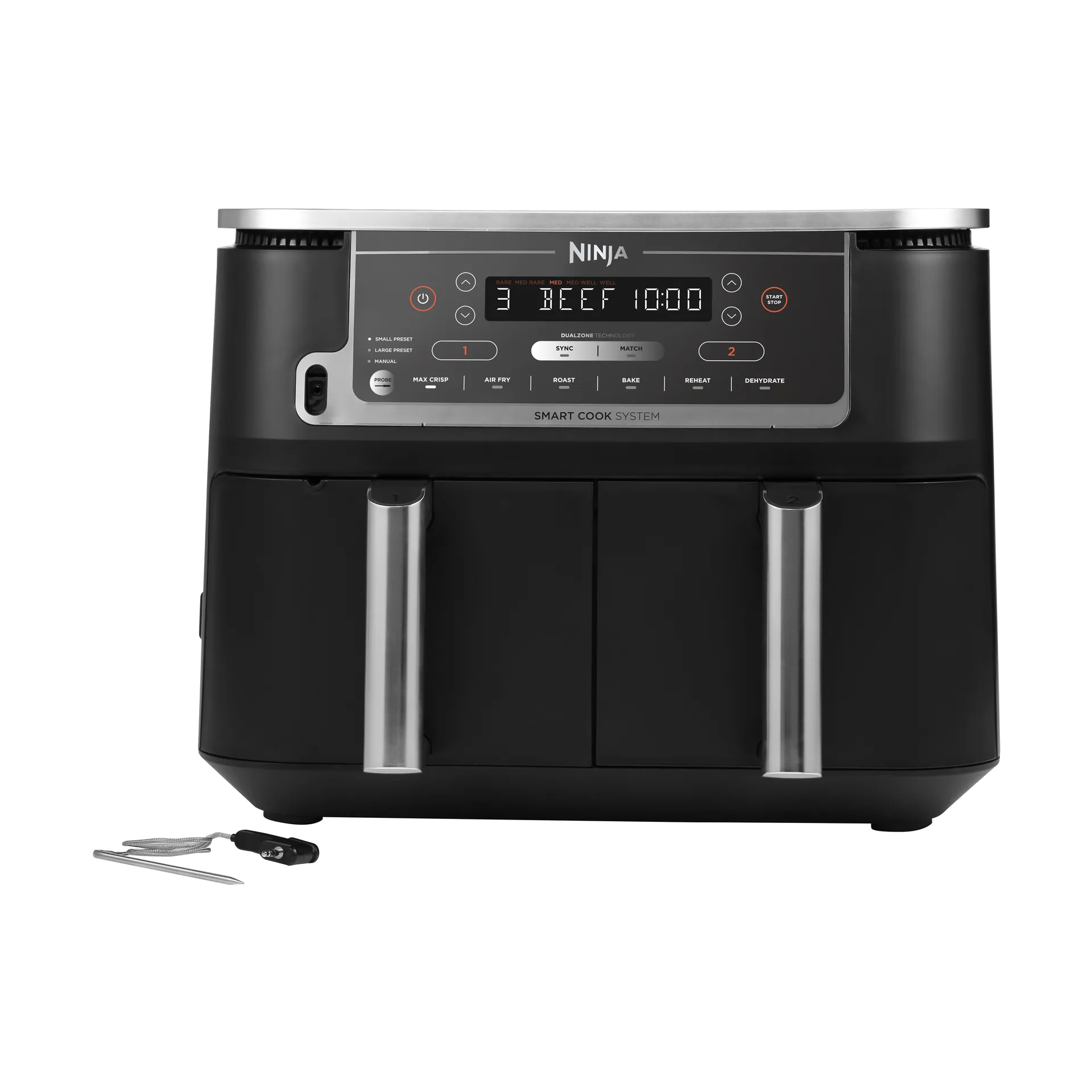 Ninja Foodi Max AF451 에어프라이어 듀얼 존, 온도계 포함 9.5L, Black Ninja | 닌자