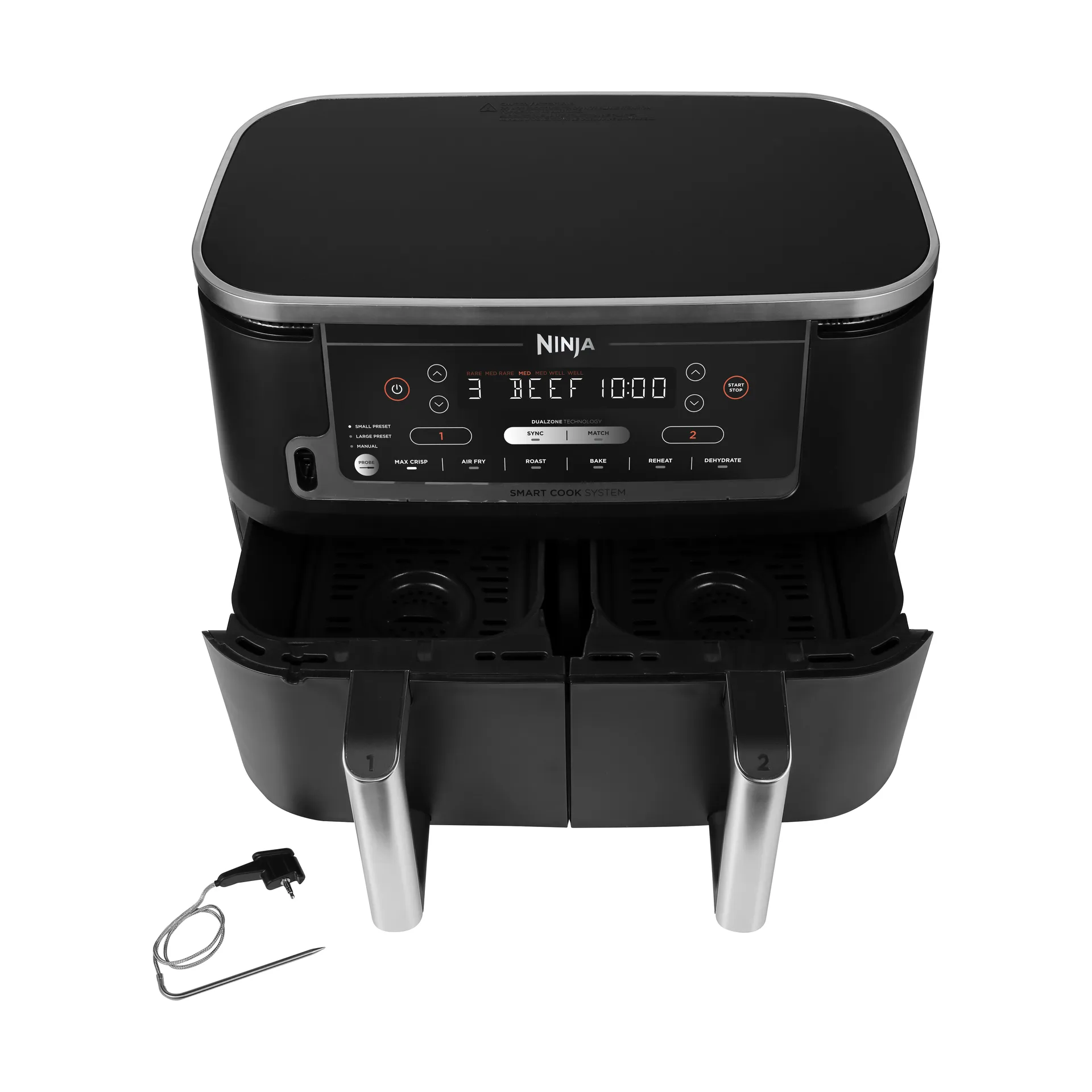 Ninja Foodi Max AF451 에어프라이어 듀얼 존, 온도계 포함 9.5L, Black Ninja | 닌자
