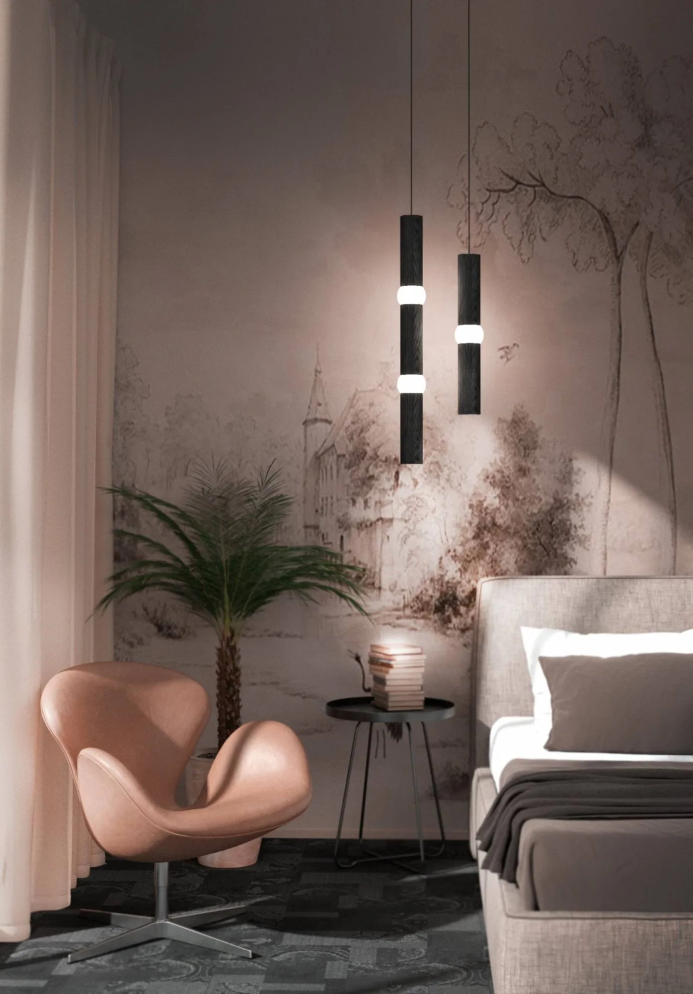 Lightbone 펜던트 조명, Medium 53.8 cm, black oak Oblure | 오블러