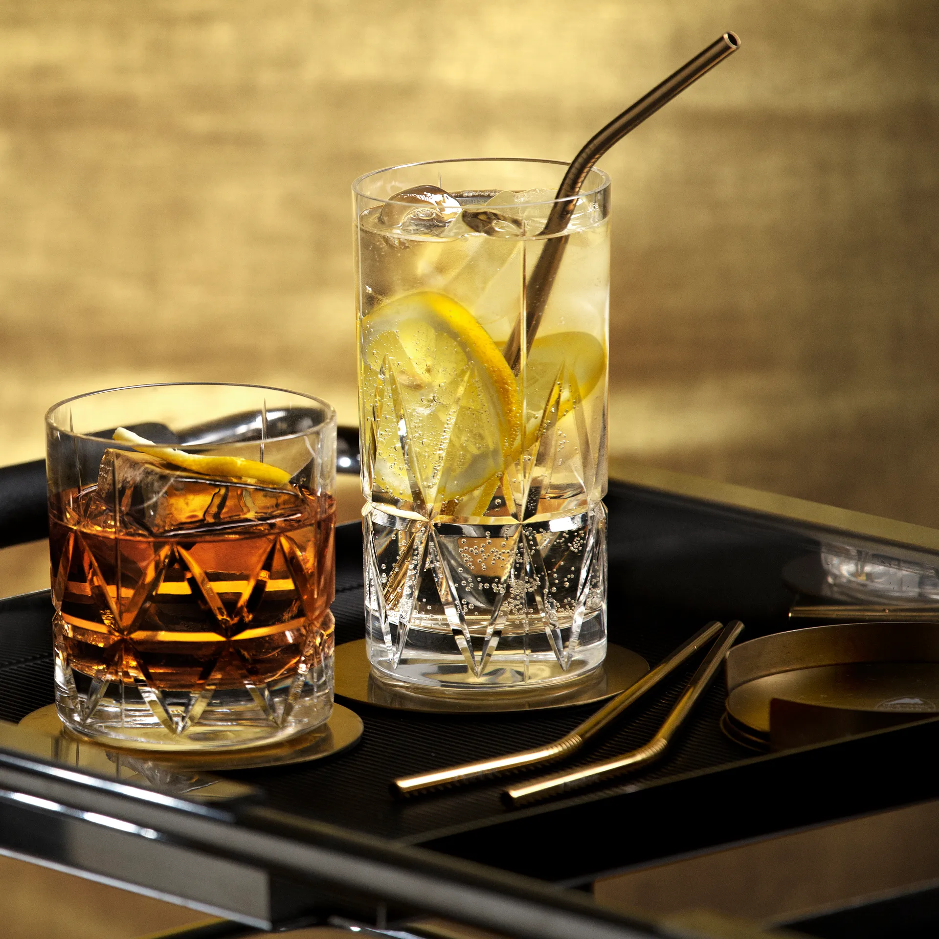 피크 코스터 & 홀더 4개 세트, Brass Orrefors | 오레포스